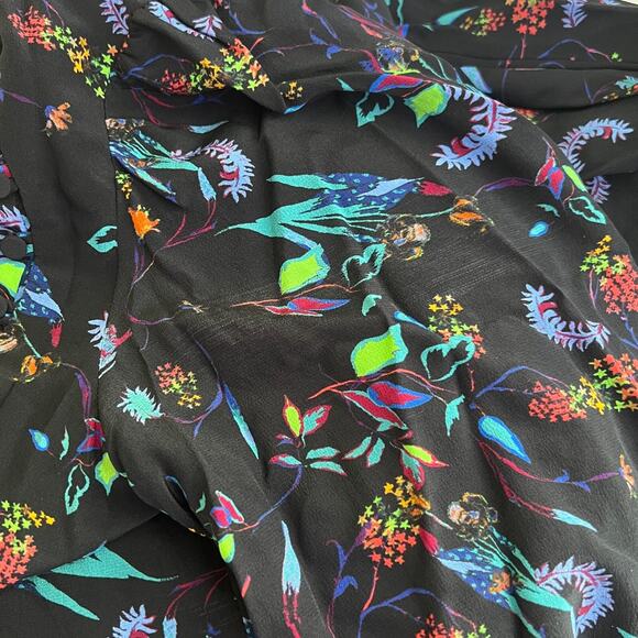 TANYA TAYLOR Dress Size 0 Clarisse Mini Black Floral Silk High Neck‎ Long Sleeve - Picture 15 of 15